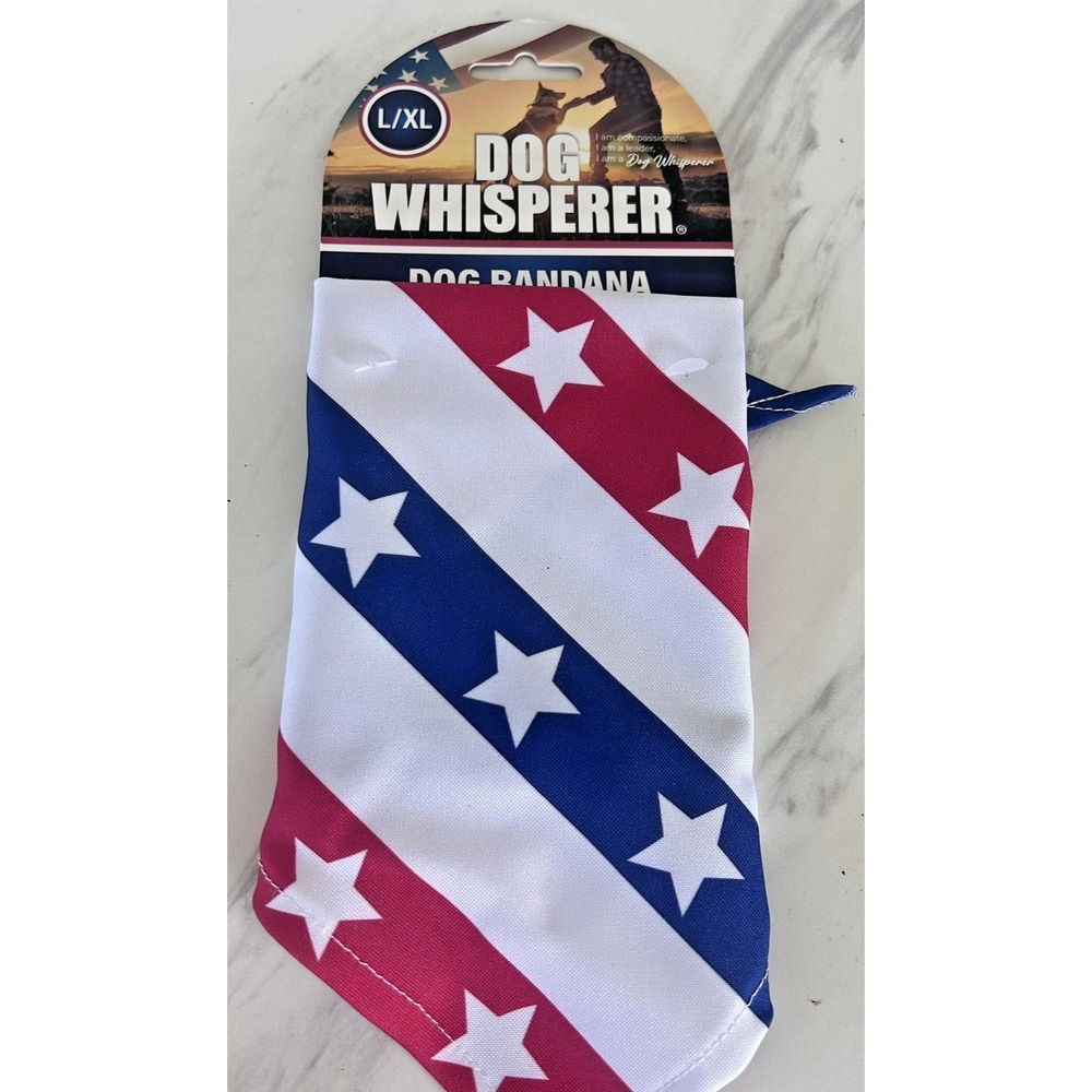 Dog Bandana Dog Whisperer Patriotic Flag Americana Sz L/XL Red White Blue BxW‎